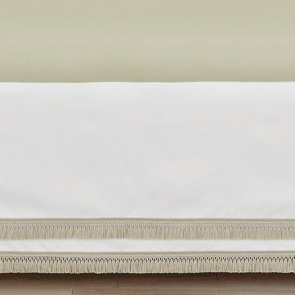 Watercolor Floral Garden Sage Green Collection Solid Ivory and Beige Fringe Crib Bed Skirt