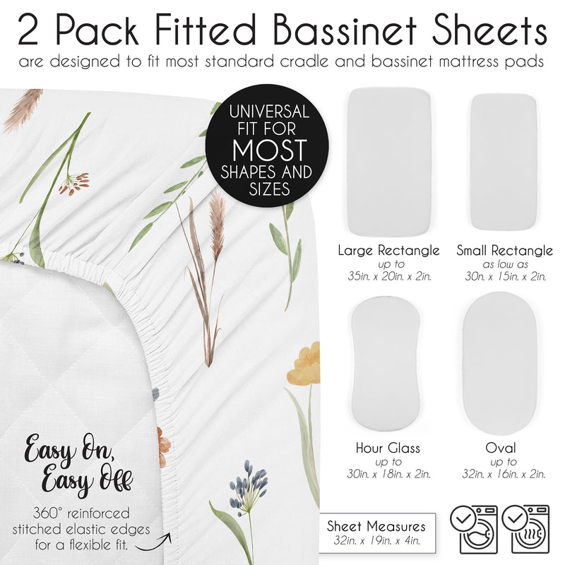 Watercolor Floral Garden Sage Green Collection 2 Pack Baby Bassinet Fitted Sheets