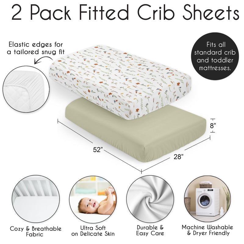 Watercolor Floral Garden Sage Green Collection 2 Pack Crib Sheets