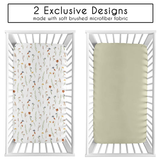Watercolor Floral Garden Sage Green Collection 2 Pack Crib Sheets