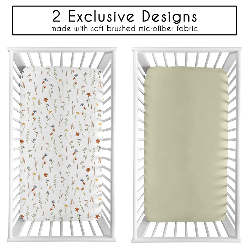 Watercolor Floral Garden Sage Green Collection 2 Pack Crib Sheets