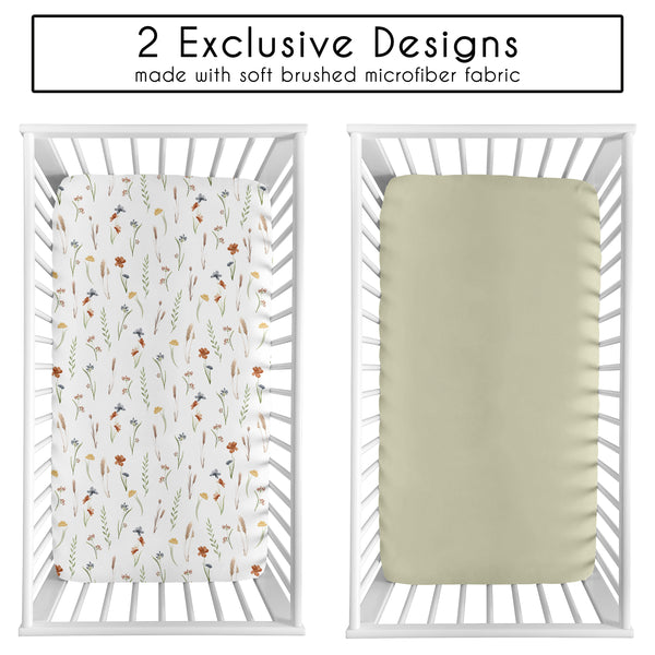 Watercolor Floral Garden Sage Green Collection 2 Pack Crib Sheets alternate view