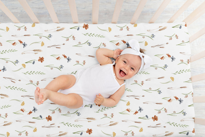 Watercolor Floral Garden Sage Green Collection Crib Sheet