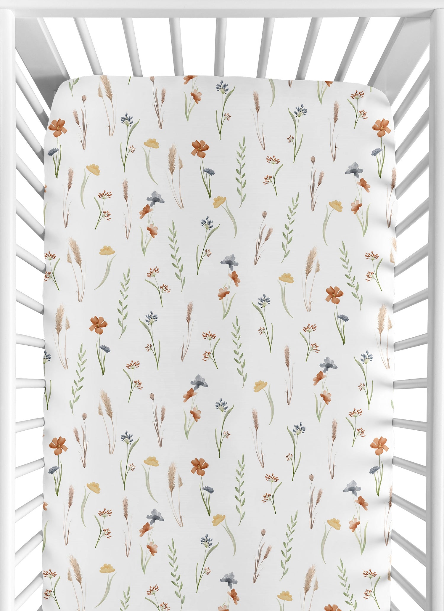 Watercolor Floral Garden Sage Green Collection Crib Sheet