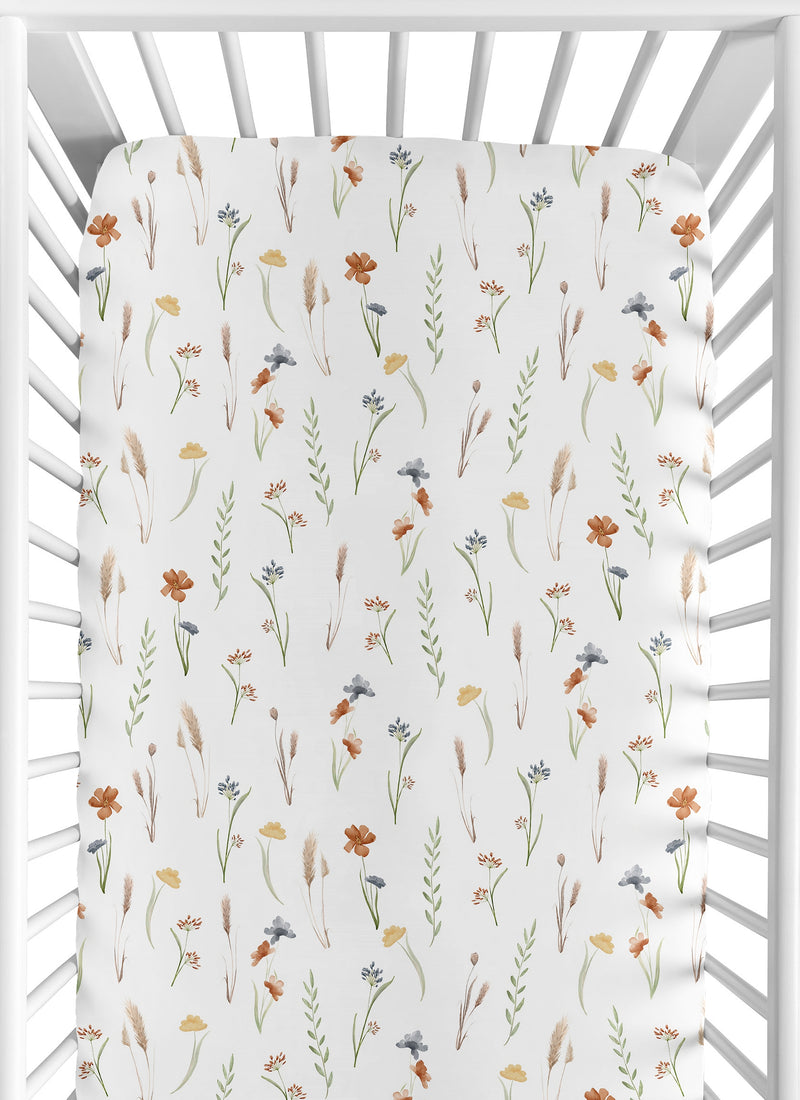 Watercolor Floral Garden Sage Green Collection Crib Sheet