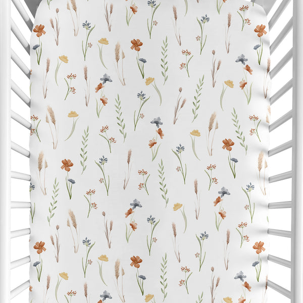 Watercolor Floral Garden Sage Green Collection Crib Sheet