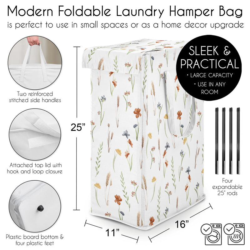 Watercolor Floral Garden Sage Green Collection Laundry Hamper with Handles