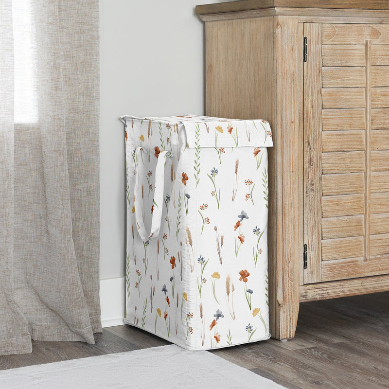 Watercolor Floral Garden Sage Green Collection Laundry Hamper with Handles