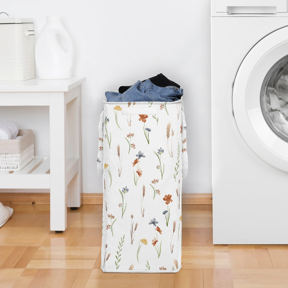 Watercolor Floral Garden Sage Green Collection Laundry Hamper with Handles