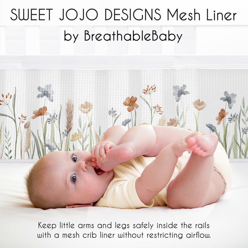 Watercolor Floral Garden Sage Green Collection Sweet Jojo Designs + BreathableBaby Breathable Mesh Crib Liner