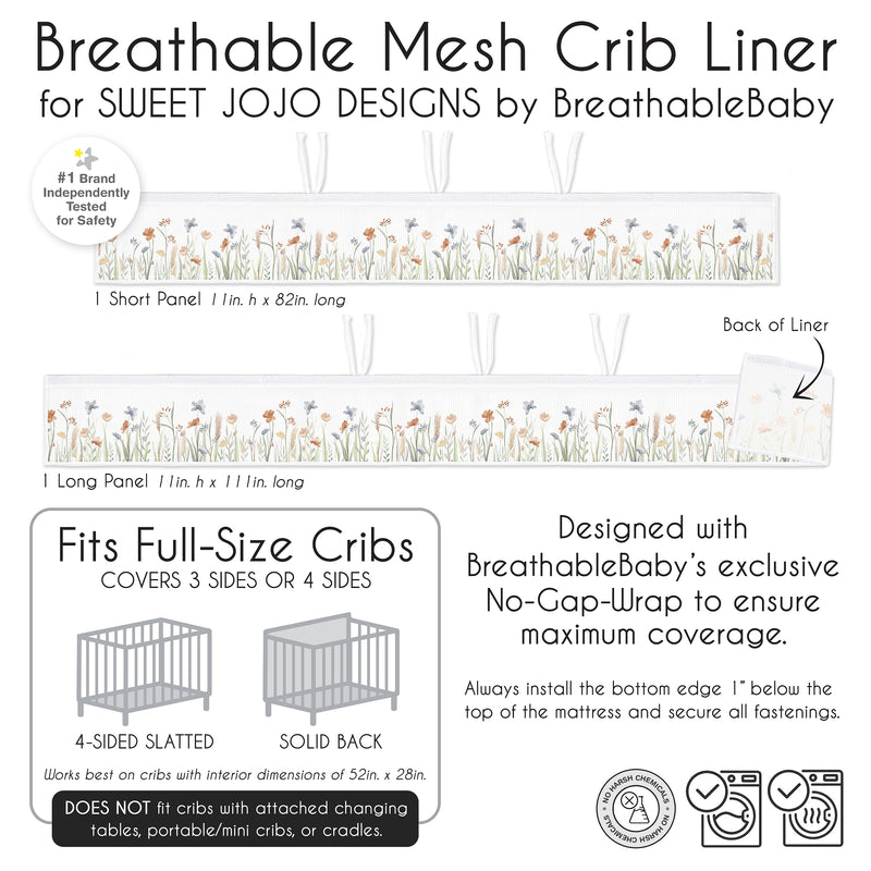 Watercolor Floral Garden Sage Green Collection Sweet Jojo Designs + BreathableBaby Breathable Mesh Crib Liner