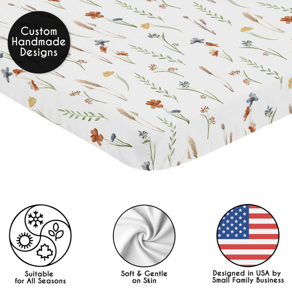 Watercolor Floral Garden Sage Green Collection Mini Crib Sheet - Mini Print alternate view