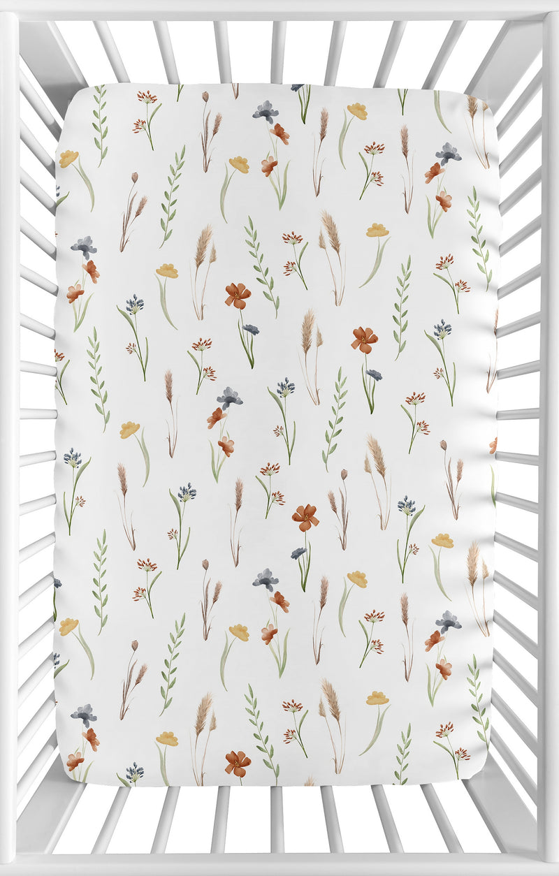 Watercolor Floral Garden Sage Green Collection Mini Crib Sheet - Mini Print
