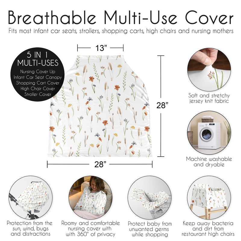Watercolor Floral Garden Sage Green Collection Multi Use Baby Car Seat and Nursing Cover