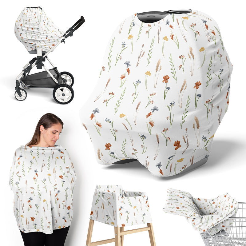 Watercolor Floral Garden Sage Green Collection Multi Use Baby Car Seat and Nursing Cover