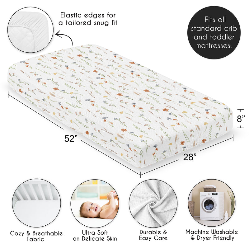 Watercolor Floral Garden Sage Green Collection 100% Cotton Muslin Crib Sheet