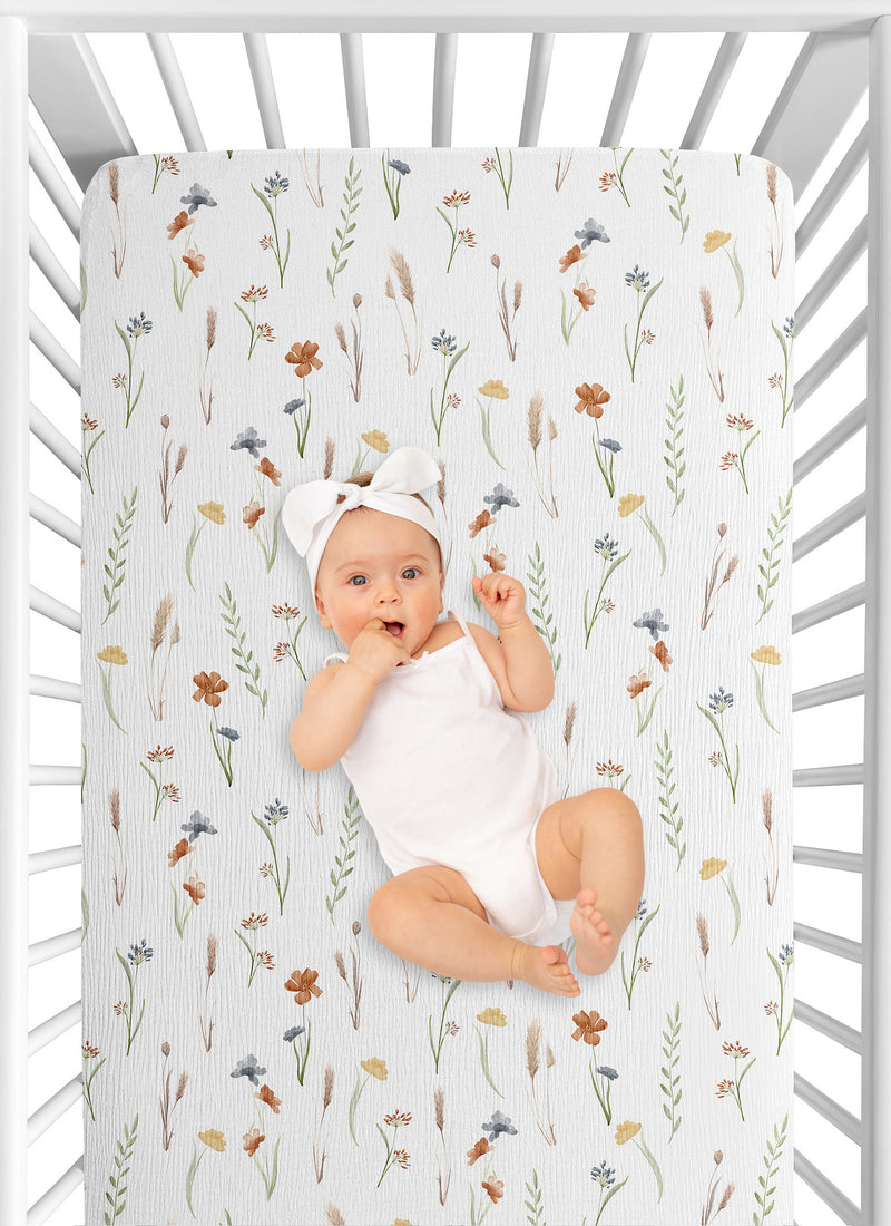 Watercolor Floral Garden Sage Green Collection 100% Cotton Muslin Crib Sheet