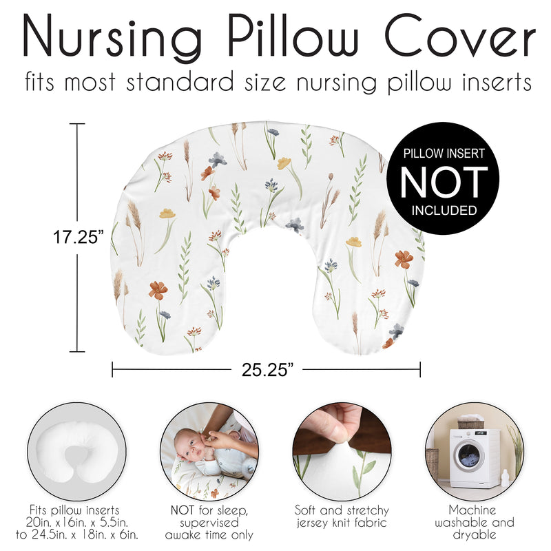 Watercolor Floral Garden Sage Green Collection Nursing Breastfeeding Pillow Cover