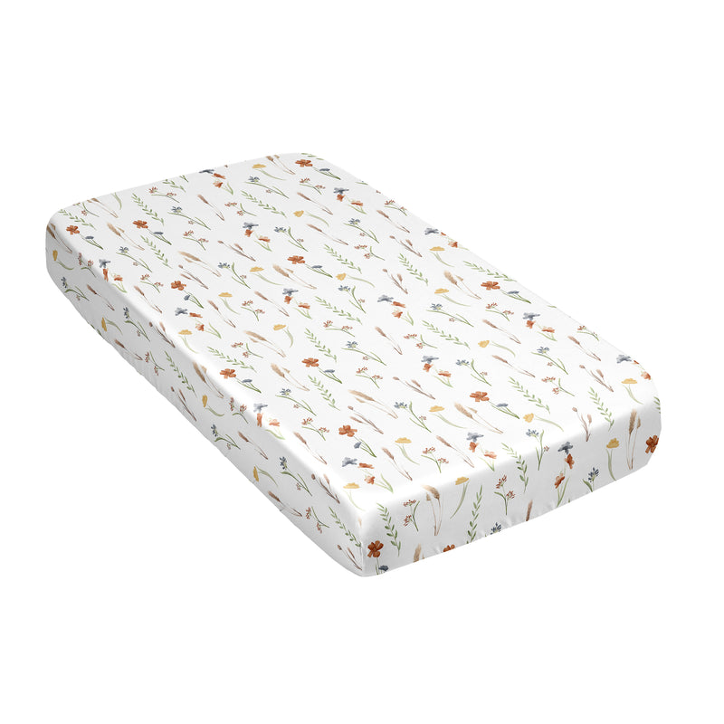 Watercolor Floral Garden Sage Green Collection Satin Fitted Crib Sheet