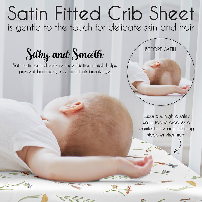 Watercolor Floral Garden Sage Green Collection Satin Fitted Crib Sheet