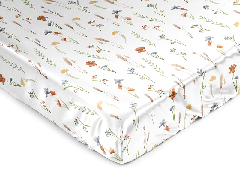 Watercolor Floral Garden Sage Green Collection Satin Fitted Crib Sheet