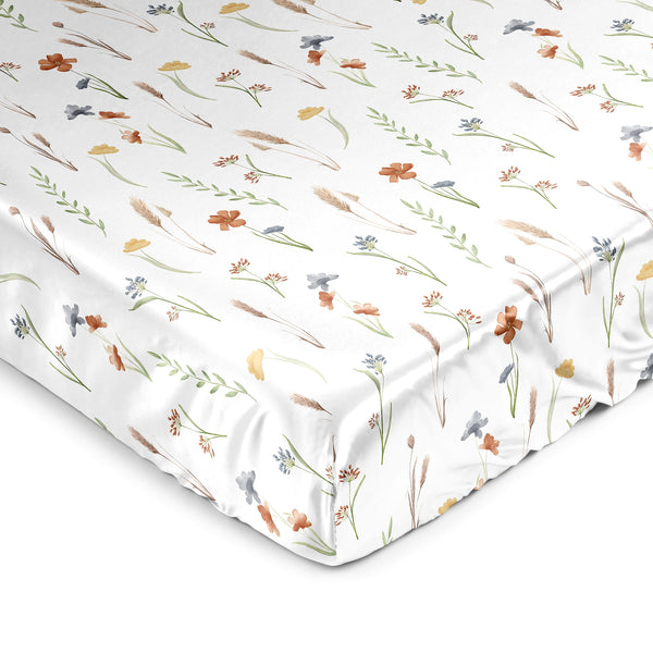 Watercolor Floral Garden Sage Green Collection Satin Fitted Crib Sheet