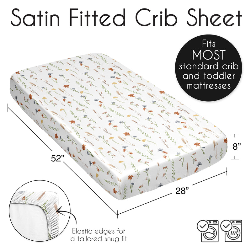Watercolor Floral Garden Sage Green Collection Satin Fitted Crib Sheet