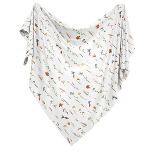 Watercolor Floral Garden Sage Green Collection Baby Swaddle Blanket