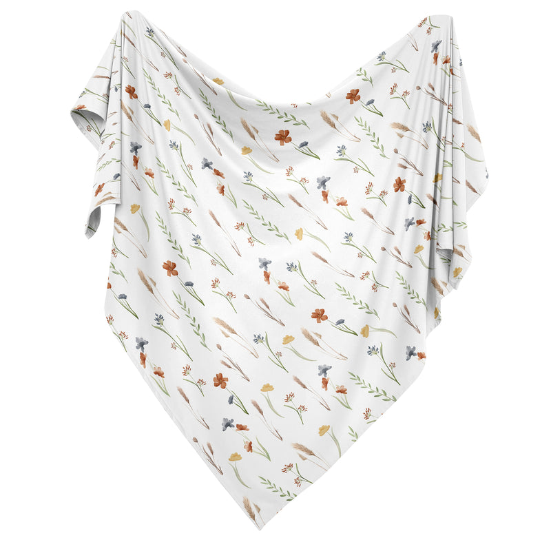 Watercolor Floral Garden Sage Green Collection Baby Swaddle Blanket