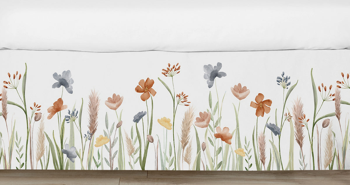 Watercolor Floral Garden Sage Green Collection Crib Bed Skirt