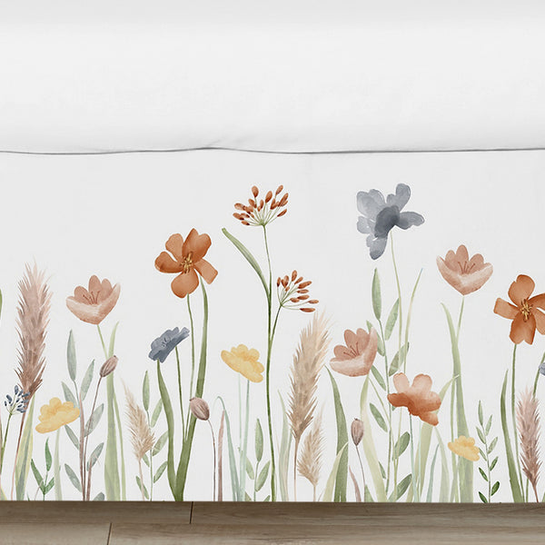 Watercolor Floral Garden Sage Green Collection Crib Bed Skirt