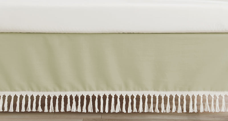 Watercolor Floral Garden Sage Green Collection Solid Sage Green Fringe Crib Bed Skirt