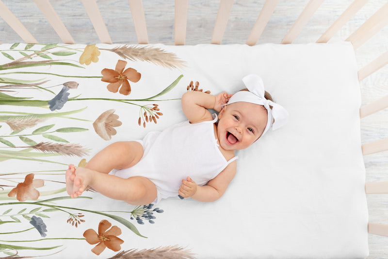 Watercolor Floral Garden Sage Green Collection Photo Op Crib Sheet