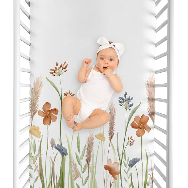 Watercolor Floral Garden Sage Green Collection Photo Op Crib Sheet