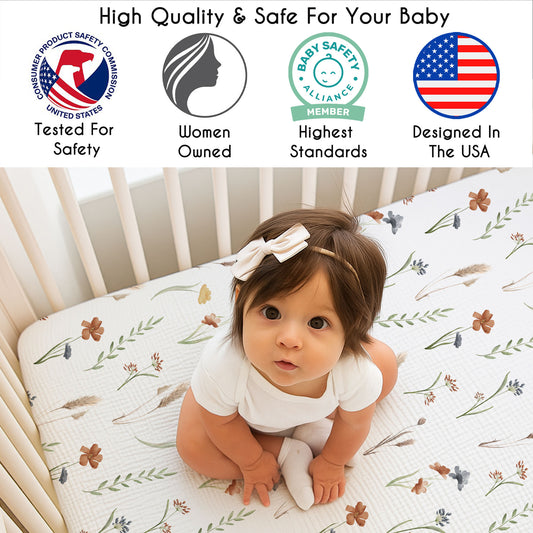 Watercolor Floral Garden Sage Green Collection 3 Pack Crib Sheets