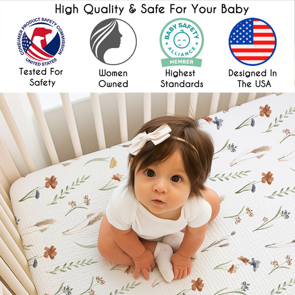 Watercolor Floral Garden Sage Green Collection 3 Pack Crib Sheets alternate view