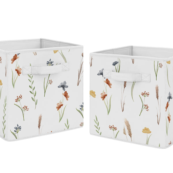 Watercolor Floral Garden Sage Green Collection Foldable Fabric Storage Bins