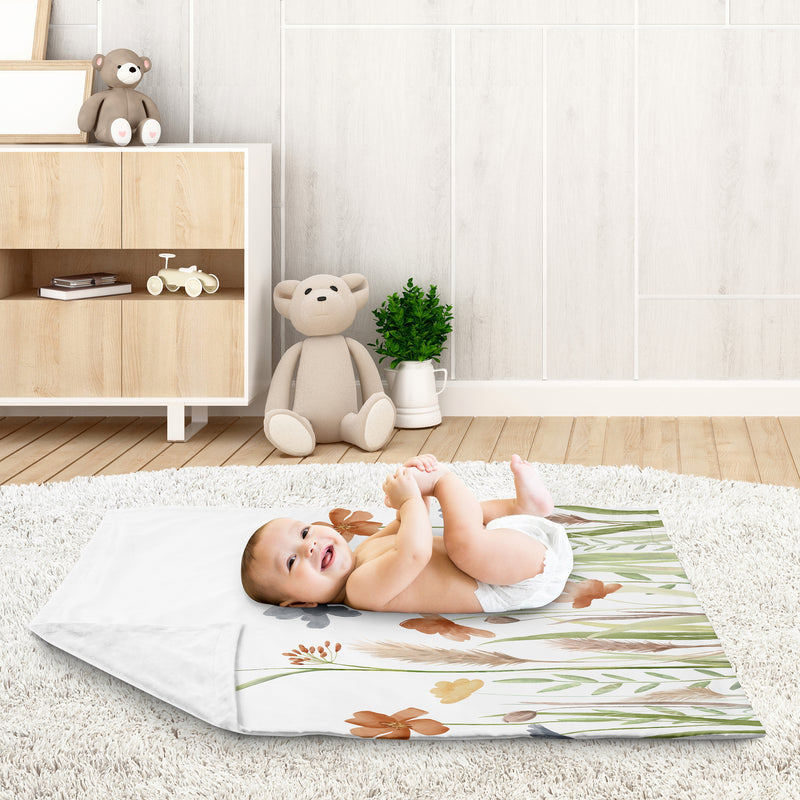 Watercolor Floral Garden Sage Green Collection Baby Blanket
