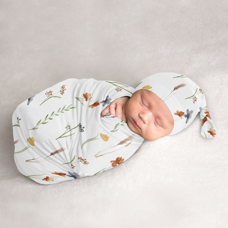 Watercolor Floral Garden Sage Green Collection Baby Cocoon and Beanie Hat - 2 Piece Set