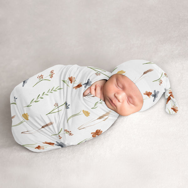 Watercolor Floral Garden Sage Green Collection Baby Cocoon and Beanie Hat - 2 Piece Set