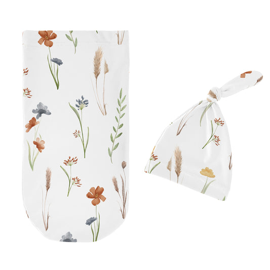 Watercolor Floral Garden Sage Green Collection Baby Cocoon and Beanie Hat - 2 Piece Set