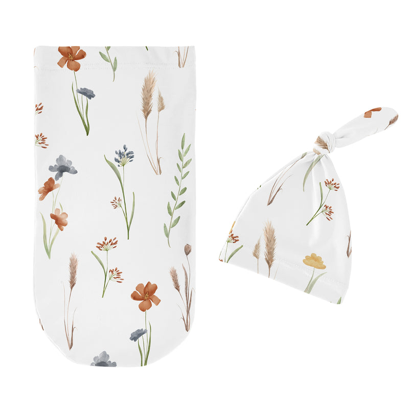 Watercolor Floral Garden Sage Green Collection Baby Cocoon and Beanie Hat - 2 Piece Set