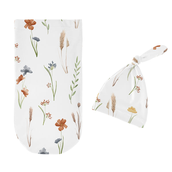 Watercolor Floral Garden Sage Green Collection Baby Cocoon and Beanie Hat - 2 Piece Set alternate view
