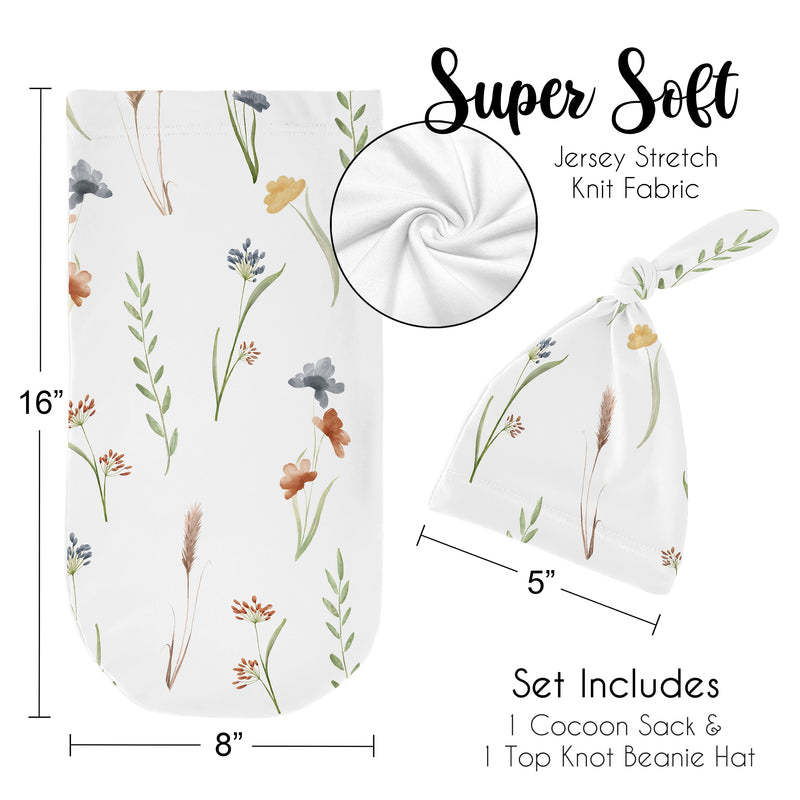 Watercolor Floral Garden Sage Green Collection Baby Cocoon and Beanie Hat - 2 Piece Set
