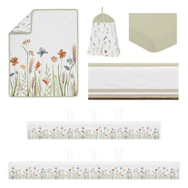 Watercolor Floral Garden Sage Green Collection Sweet Jojo Designs 6 Piece Crib Bedding + BreathableBaby Breathable Mesh Liner alternate view