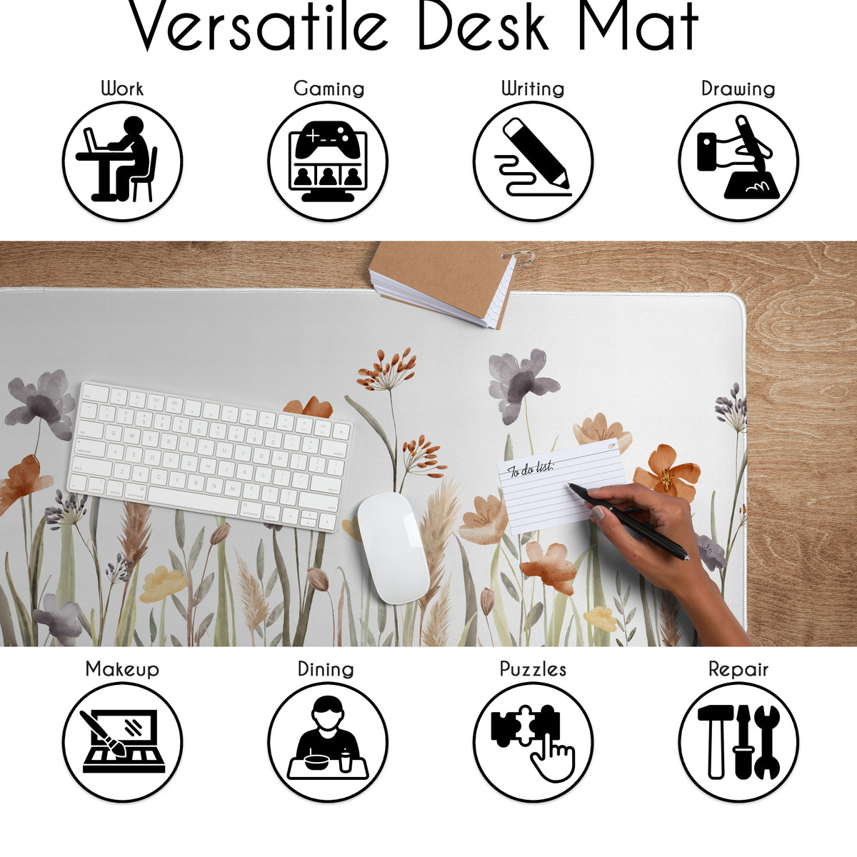 Watercolor Floral Garden Sage Green Collection Large Mouse Pad Desk Mat