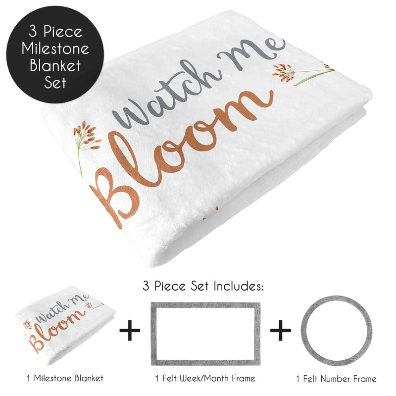 Watercolor Floral Garden Sage Green Collection Monthly Milestone Baby Blanket