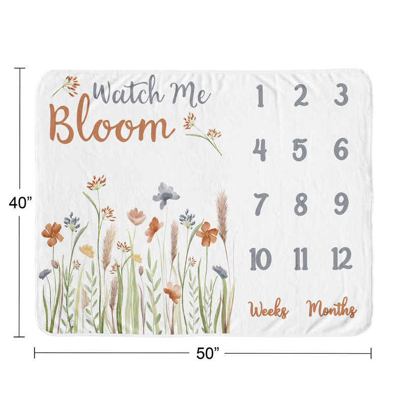 Watercolor Floral Garden Sage Green Collection Monthly Milestone Baby Blanket