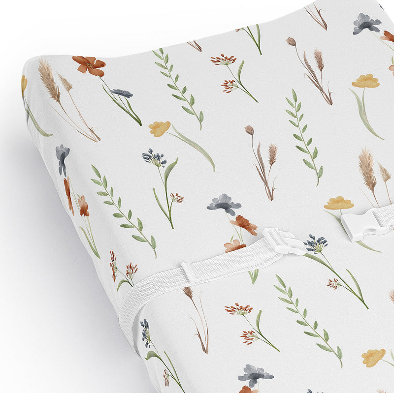 Watercolor Floral Garden Sage Green Collection Changing Pad Cover Sheet