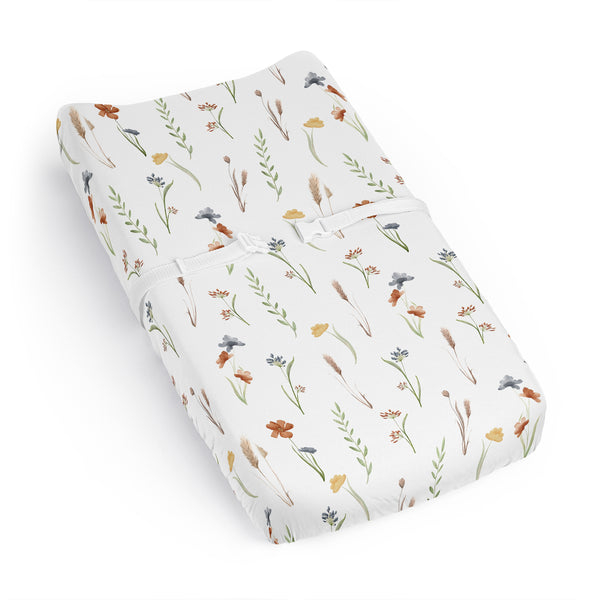 Watercolor Floral Garden Sage Green Collection Changing Pad Cover Sheet